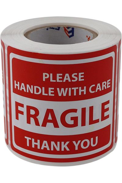 LUXE Labels , Ready Get Fast Get Fragile Roll Label 70mm X 80mm 250 Pcs "Please Handle with Care Th
