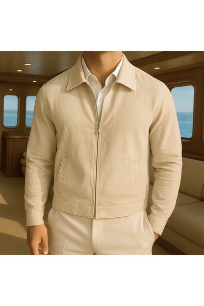 town walker Erkek %100 Doğal Pamuk Yazlık Ceket Keten Görünümlü