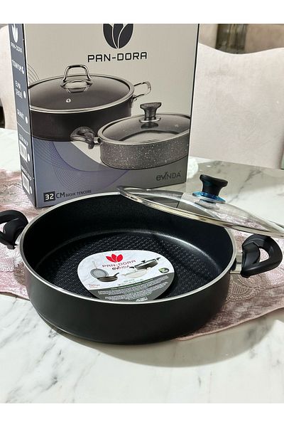 EVİNDA Evinda Pan-Dora 32 cm Granite Flat Pot