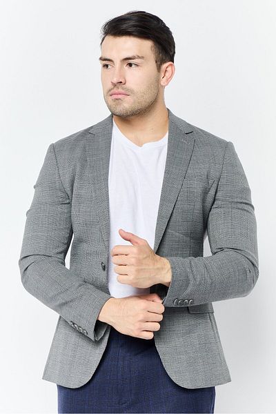 noak Men Regular Fit Plaid Formal Blazer, Grey