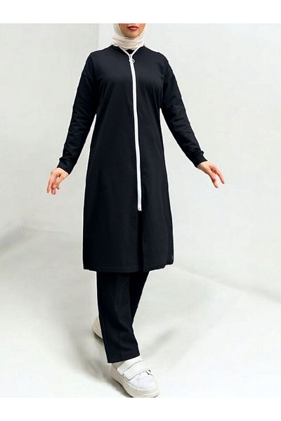HİJABAYA Two Thread Combed Cotton Suit with Piping Collar and Zipper