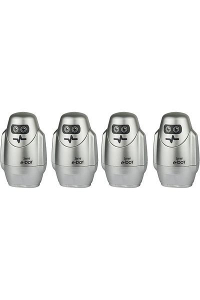 Mu Art E-Bot Pencil Sharpener with Eraser Metallic Gray Set of 4