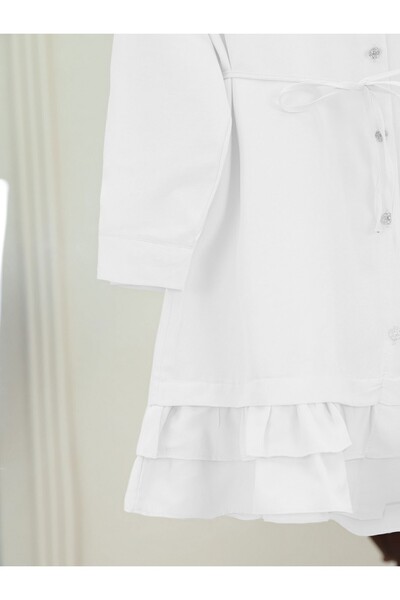 HİJABAYA Buttoned Poplin Shirt Tunic with Tiered Ruffles at Hem