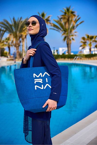 Marina Blue Beach Bag with Lining and Zipper Ca2501-4