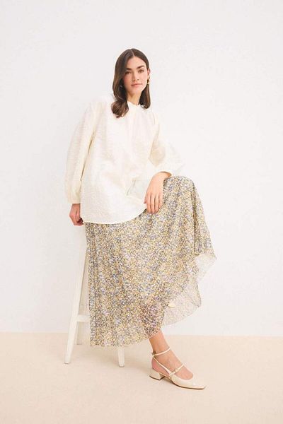 DeFacto New Season Pleated Patterned Chiffon Maxi Skirt