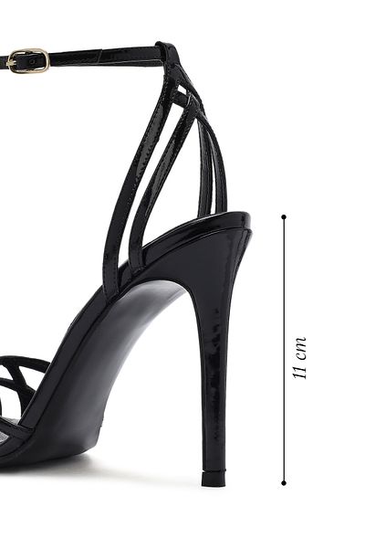 Derimod Women's Black Ankle Strap Thin High Heel Patent Leather Sandals 25Sfd 161116