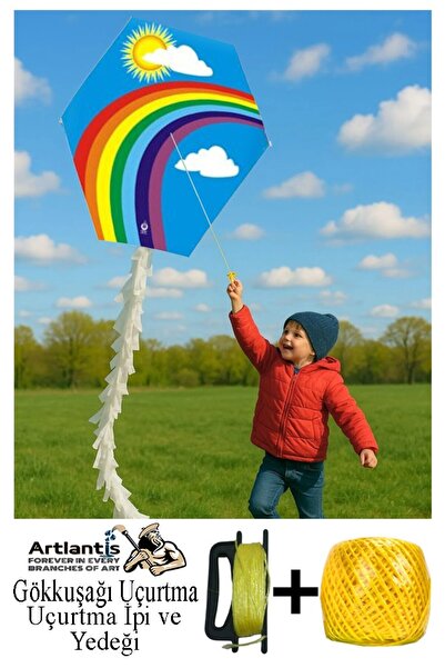 Artlantis Renkli Uçurtma Çıtalı Yedek İpli 1 Paket Uçurması Kolay Uçurtma Ahş...