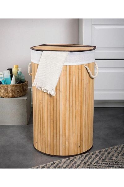 STOREMAX Ezg Home Natural Bamboo Foldable Dirty Laundry Basket, Washable Removable Liner Bag