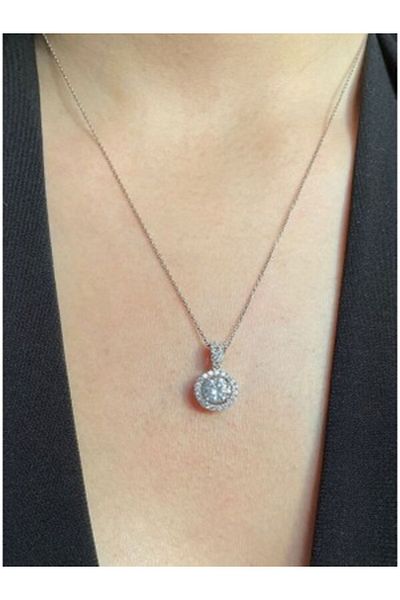 Rodos Ticaret Round Solitaire Baguette Stylish Stainless Steel Necklace