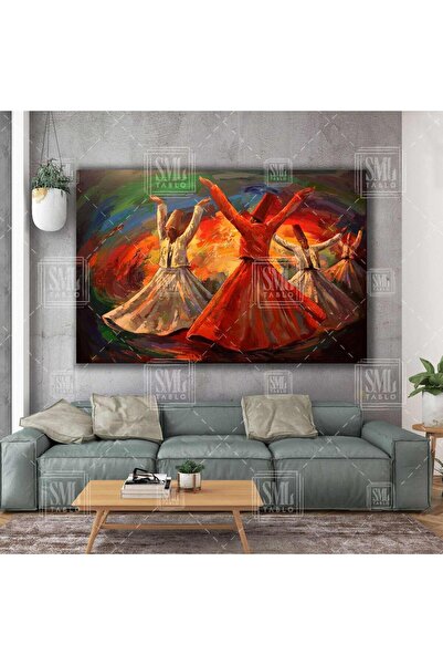 SML TABLO Tasavvuf Dans Eden Dönen Semazenler Mevlana Müzik Sanat Dekor Yatay...