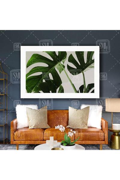 SML TABLO Montserra Deve Tabanı Büyük Yapraklı Yeşil Bitki Yatay Kanvas Tablo