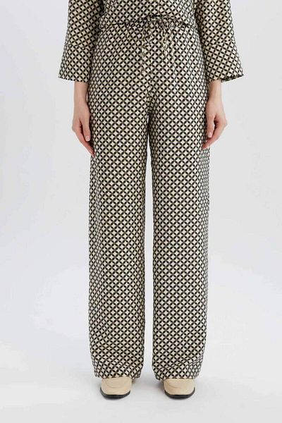 DeFacto New Season Wide Leg Wide Wide Leg Patterned High Waist Comfortable Palazzo Trousers