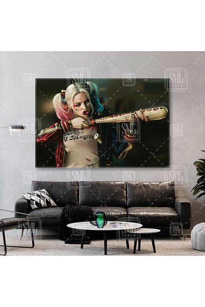 SML TABLO Τζόκερ Μυθικός χαρακτήρας της ταινίας Harley Quinn με μπαστούνι μπέιζμπολ Οριζόντια ζωγραφική σε καμβά