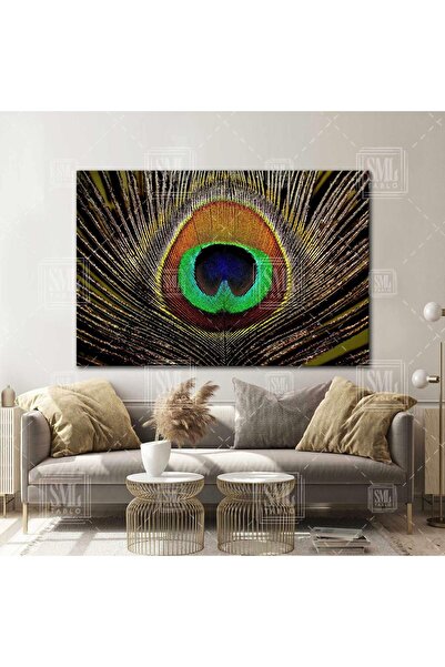 SML TABLO Pictură pe pânză orizontală cu pene de păun în plan macro
