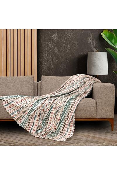 Mu Art Ahşap Mrt Concept Softmicro Boho Ethnic Pattern Microfiber Sofa Cover and Throw, Non-Slip Turquoise 180X3
