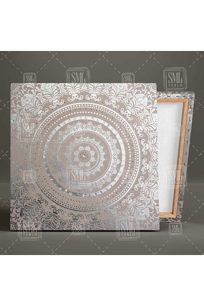 SML TABLO Διακοσμητικό τετράγωνο καμβά με ασημί Damask μοτίβο