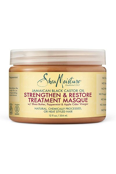Shea Moisture قناع علاجي لتقوية واستعادة الشعر بزيت الخروع الأسود الجامايكي، 12 أونصة، عبوة من قطعتين