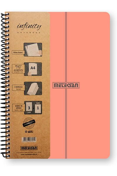 STOREMAX Sbl Infinity Pastel Series, A4, 4 Subject (3 Squares, 1 Line) 120 Sheets Pp Cover Spiral Deft