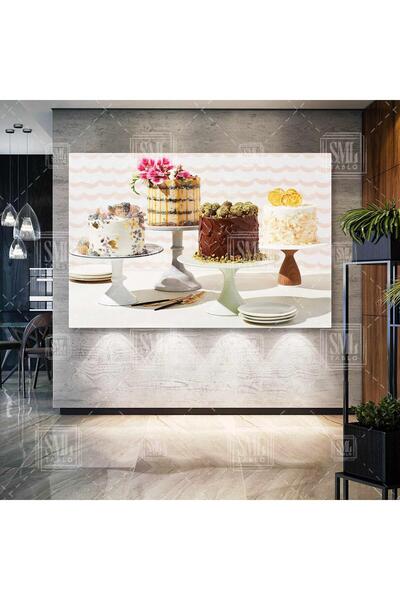 SML TABLO Çikolatalı Ve Meyveli Pasta Çeşitleri Cake Pastane Yatay Kanvas Tablo