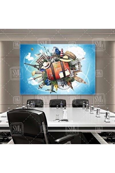 SML TABLO Seyahat Tatil Bavul Turizm Acentesi Dekor Yatay Kanvas Tablo