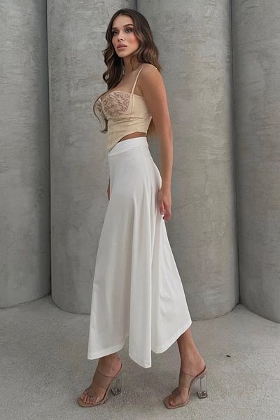 Boi Women's Black White White Basic Scuba Plain Puff Long Skirt-Maxi Plain Cut Puff Skirt