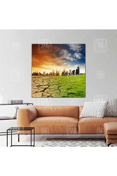 SML TABLO Air Pollution City Factory Nature Landscape Τετράγωνος πίνακας σε καμβά