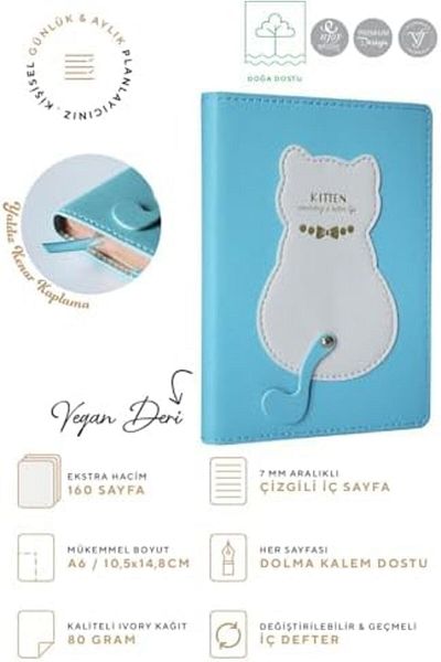 Mu Art Ahşap Mrt Cat Notebook A6 96 Sheets Art 871301