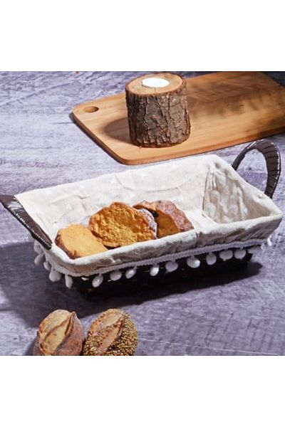 LUXE Wicker Series Rectangular Wicker Bread Basket with Cloth Lxshp 1055529