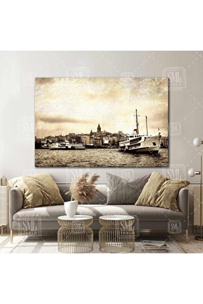 SML TABLO Eski İstanbul Nostalji Galata Kulesi Boğaz Manzarası Yatay Kanvas T...
