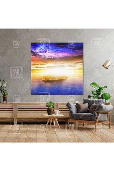 SML TABLO Sunset Island Landscape Nature Sea Square Πίνακας σε καμβά
