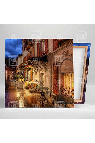 SML TABLO Boutique Cafe Street Lamp Night Light Stone Houses Τετράγωνος πίνακας σε καμβά