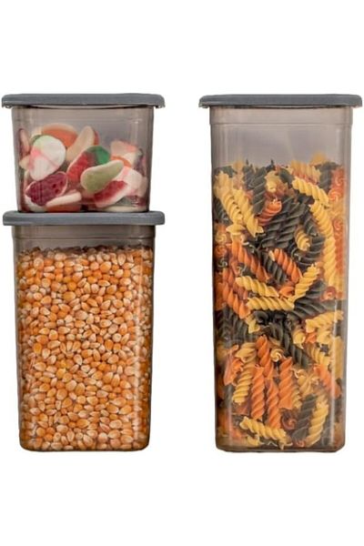 Mu Art Ahşap Set of 3 Square Food Storage Containers with Leakproof Lid 650ml - 1300ml - 1900ml Anthracite 871