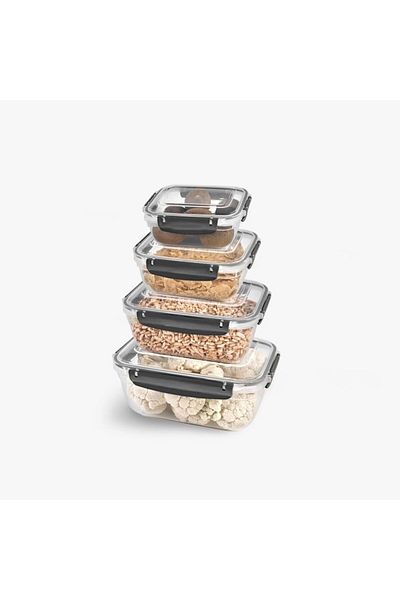 Mu Art Ahşap Mrt Home Sealed Leakproof Storage Container Set with Lock, Vegetable and Fruit Storage Container for Refrigerator, Long