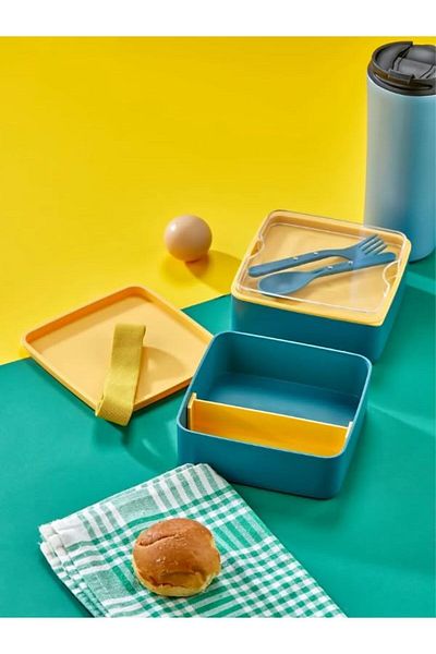 LUXE Prime Practical and Stylish Lunch Box 2 Tiers Compartments, Spoon and Fork Set, Portable