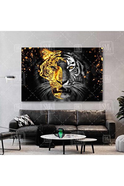 SML TABLO Εικόνα σε καμβά με χρυσή λεπτομέρεια του προσώπου της Τίγρης, ευγεν...