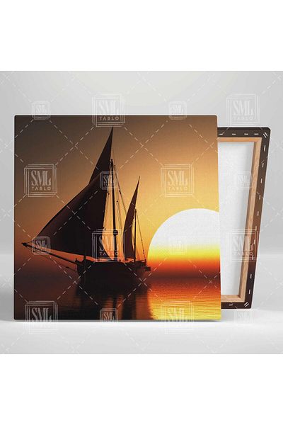 SML TABLO Sunset Sea Sailing Ship Nature Landscape Τετράγωνος πίνακας σε καμβά