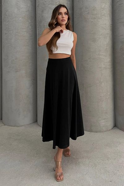 Boi Women's Black White White Basic Scuba Plain Puff Long Skirt-Maxi Plain Cut Puff Skirt