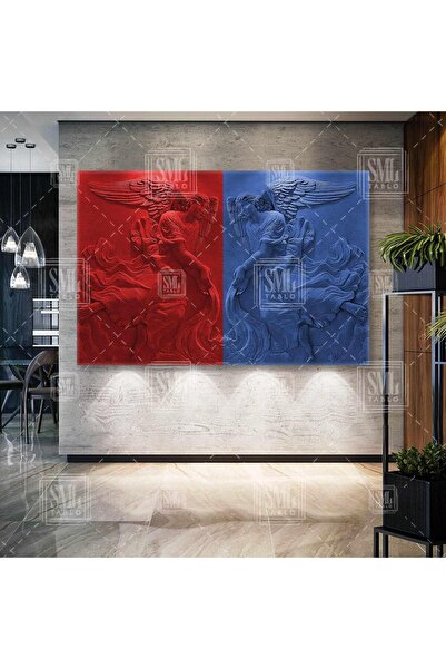 SML TABLO Bordo Mavi Trabzon Mermer Melek Kanat Yatay Kanvas Tablo