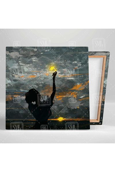 SML TABLO Εφέ ελαιογραφίας Sunset Sun Stole Woman Art Τετράγωνος πίνακας σε καμβά