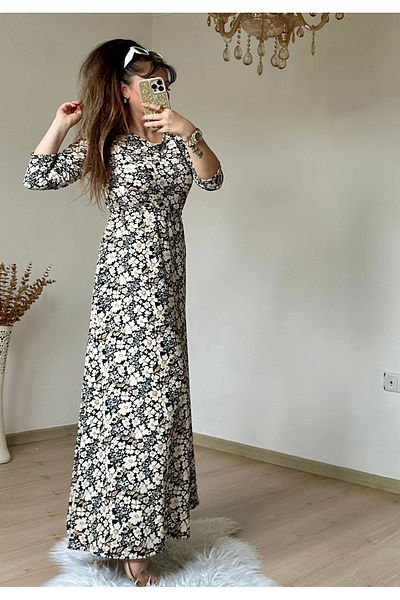 azra moda Brown Crispy Flower Wrapped Dress