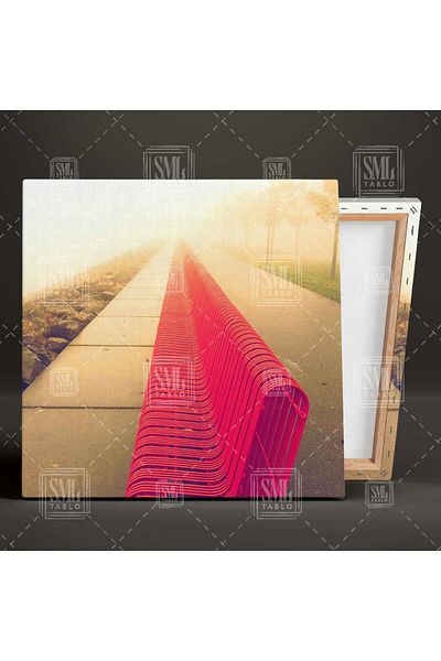 SML TABLO Pink Bank City Fog Seaside Landscape Τετράγωνος πίνακας σε καμβά