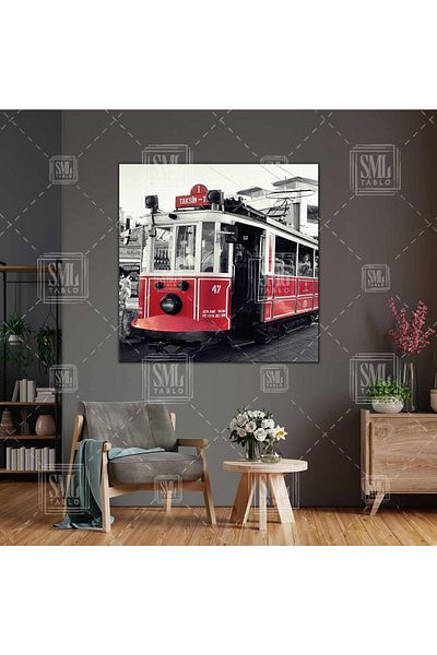 SML TABLO Ιστορία του Istanbul Tram Taksim Istiklal Nostalgia Τετράγωνος καμβάς