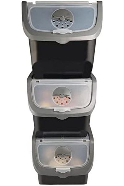 Mu Art Ahşap Mrt Coral 3-Piece Onion Potato Storage Container 12 Liters - Gray Art 871301