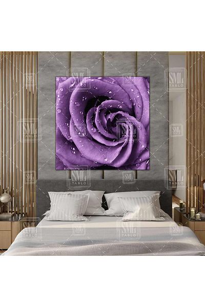 SML TABLO Raindrop Purple Rose Flower Nature Τετράγωνος πίνακας σε καμβά
