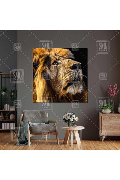 SML TABLO Μαλλιά Λιοντάρι Wild Animal Nature Τετράγωνος πίνακας σε καμβά