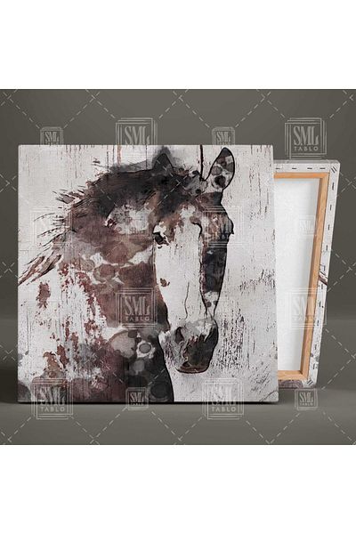 SML TABLO Ακουαρέλα εφέ καφέ λευκό άλογο Nobility Animal Decor Τετράγωνος πίνακας σε καμβά
