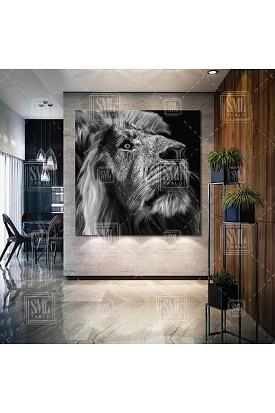 SML TABLO Μαλλιά Λιοντάρι Wild Animal Nature Μαύρο Λευκό Τετράγωνο Πίνακας ζωγραφικής σε καμβά