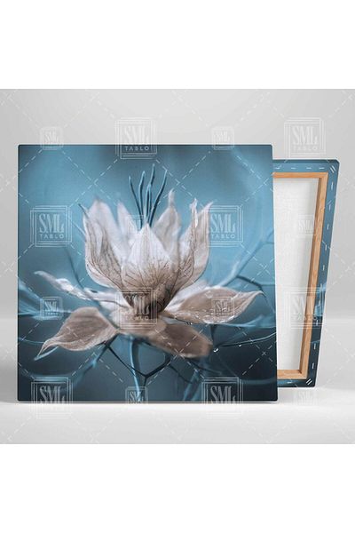 SML TABLO Λευκό λουλούδι με σταγόνες βροχής Macro Shot Nature Landscape Plant Square Canvas Painting