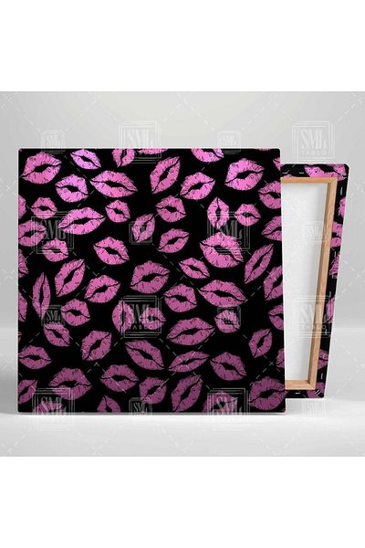 SML TABLO Pink Lipstick Kisses Love Love Τετράγωνος πίνακας σε καμβά