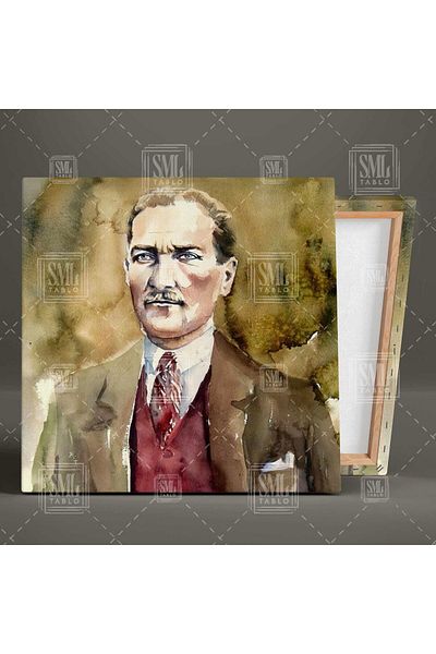 SML TABLO Mustafa Kemal Atatürk Portret Carizma Pictură pe pânză pătrată în acuarelă